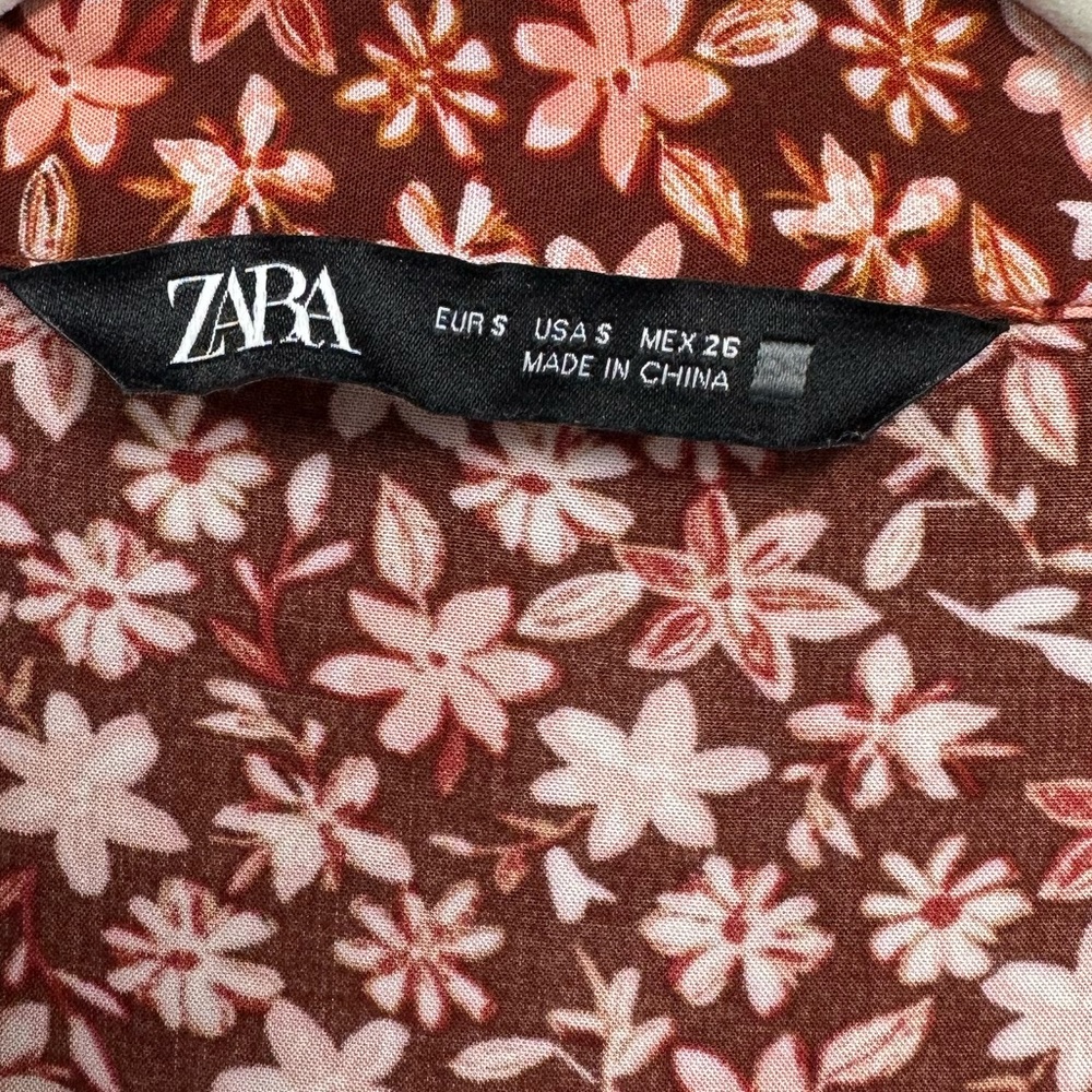 Zara • NEW • BROWN MAROON RED FLORAL PRINT BUTTONED LOOSE FIT MIDI DRESS • SMALL - Picture 9 of 11